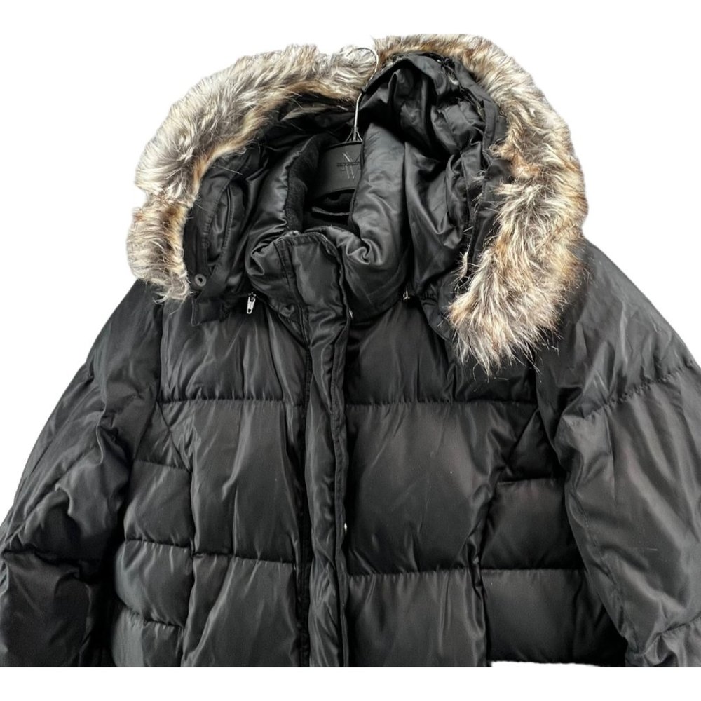 Eddie Bauer Quilted Hooded Faux Fur Lodge Down Duffle Puffer Coat Black Womens S - Picture 3 of 14